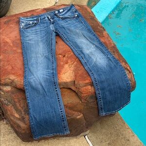 Miss Me Blue Flared Jeans with distressed detail W 30 L 32